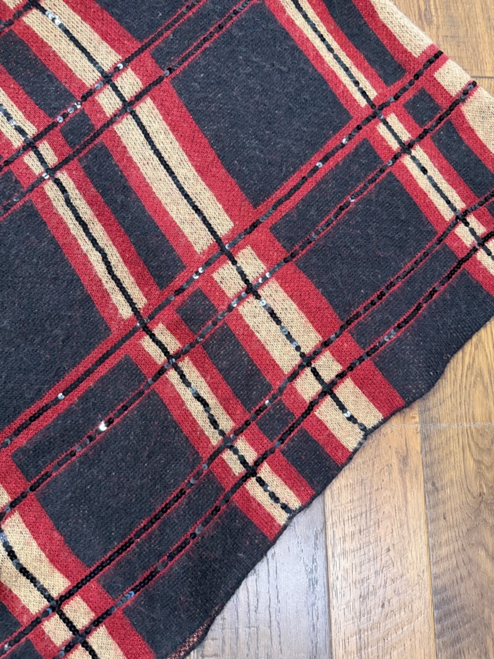Chico's Red, Black, Cream Plaid Knit Poncho - Picture 4 of 6